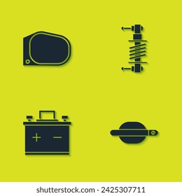 Set Car mirror, door handle, battery and Shock absorber icon. Vector