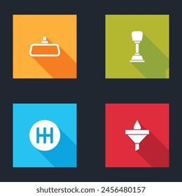 Set Car mirror, Gear shifter,  and Funnel and oil drop icon. Vector