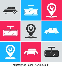 Set Car, Car mirror and Car service icon. Vector