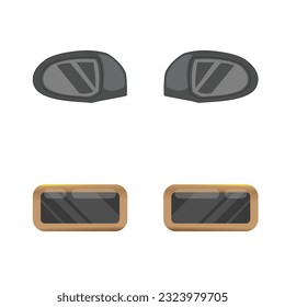 Set Of Car Mirrors Hi-Quality Premium Design. White Background. Looking Glass Illustration Clip Art For Car.