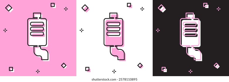 Set Car muffler icon isolated on pink and white, black background. Exhaust pipe.  Vector