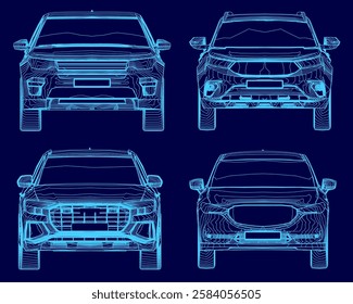 Set with car outlines. Front view.