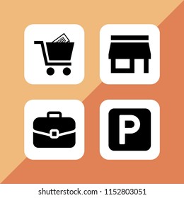 set with car parking, bag, cart and front store vector icons for web and mobile app