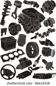 set of car part silhouettes