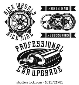 Set of car parts elements for creating your own badges, logos, labels, posters etc. Isolated on white.
