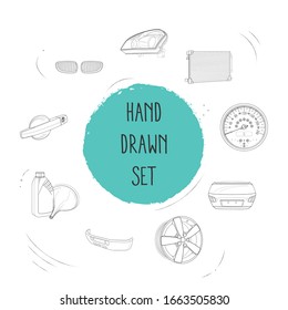 Set of car parts icons line style symbols with grilles, car oil, headlights and other icons for your web mobile app logo design.