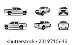 Set of car pickup, truck mockup realistic white isolated on the background. Ready to apply to your design. Vector illustration.