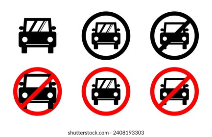 Establecer el diseño de vectores planos de icono de señas prohibidos de coches