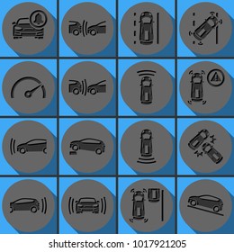 Set of car protection and auto insurance vector icons. Round papercut pictogram with 3d effect.