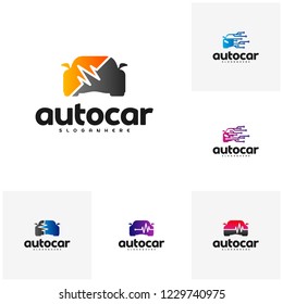 Set of Car pulse logo template. Car Repair Logo Template. Auto car logo repair. Car tech logo