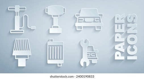 Set Car radiator cooling system, air filter, service, Gear shifter and pump icon. Vector