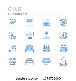 Set of car related color line icons