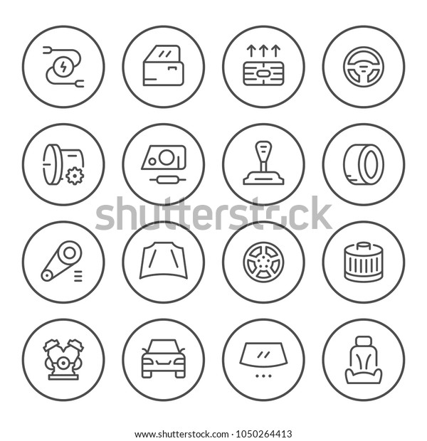 Set of car related round\
line icons