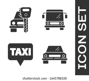 Set Car, Car rental, Map pointer with taxi and Bus icon. Vector
