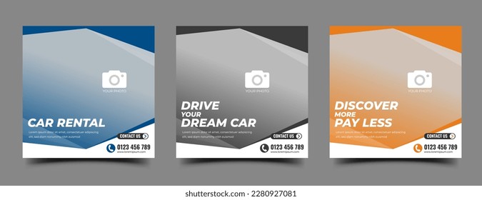 Set of Car rental promotion square banner template design. Usable for social media post and web ads