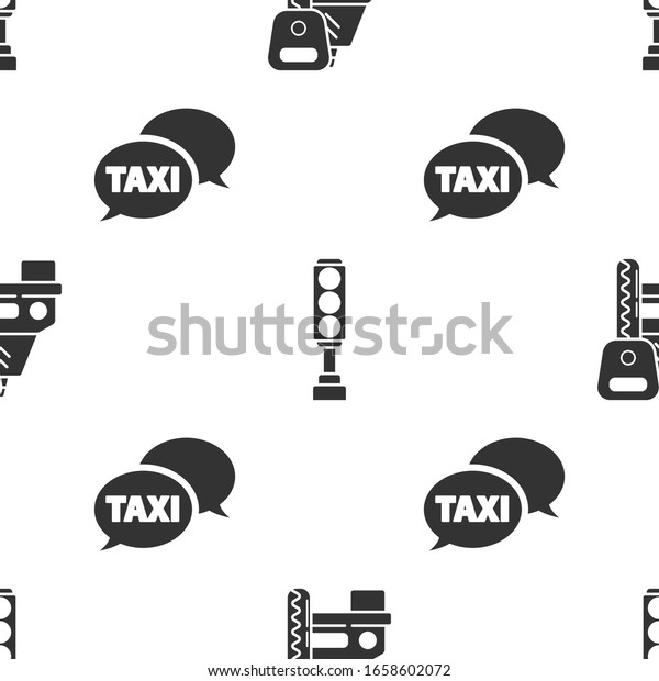 Set Car rental, Traffic light\
and Taxi call telephone service on seamless pattern.\
Vector