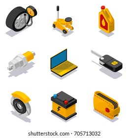 Set of car repair isometric icons