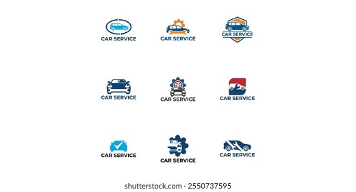 Conjunto de design de modelo de logotipo de reparação de carro. Logotipo de automóvel.