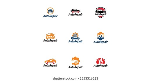 Conjunto de design de modelo de logotipo de reparação de carro. Logotipo de automóvel.