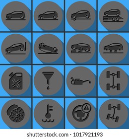 Set of car repair vector icons. Round papercut pictogram with 3d effect.