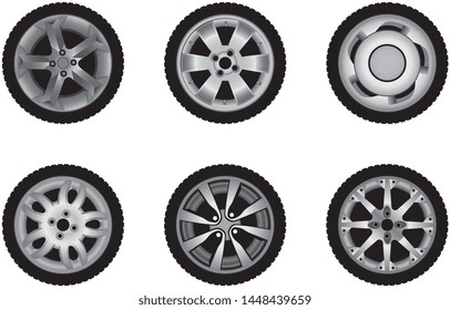 Set of car rims and wheels