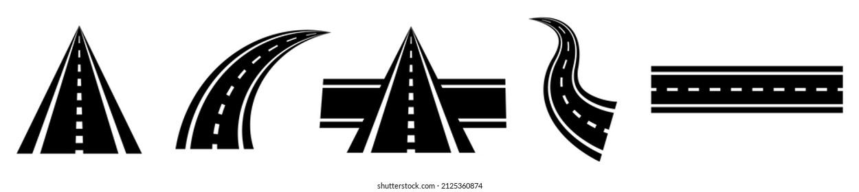 Set of car road icons. Highway symbol. Road sign. Vector illustration isolated on white background