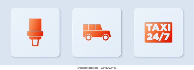 Set Car, Safety belt and Location with taxi. White square button. Vector