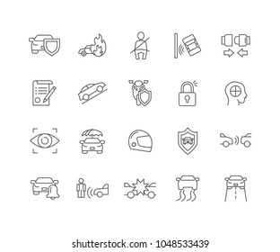 Set of Car Safety outline icons isolated on white background.