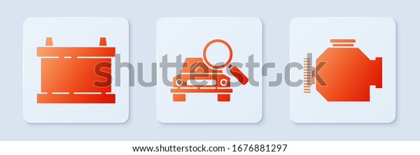 Set Car search, Car battery and Check engine.
White square button.
Vector