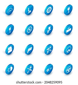 Ajuste el asiento del coche, la rueda, el pistón del motor, la puerta, el botón Sin paro, el espejo y el icono de la pistola de aerosol de pintura. Vector