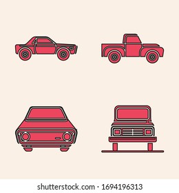 Set Car, Sedan car, Pickup truck and Car icon. Vector