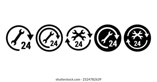 set of car service 24 hours symbol sign badge icon vector design black white color illustration