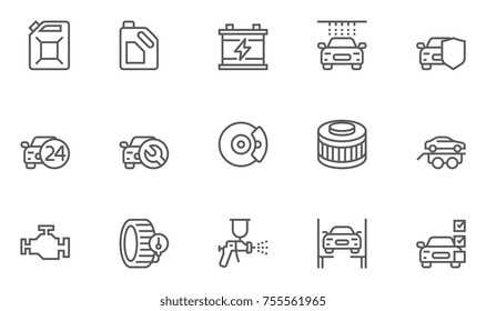 Set of Car Service, Auto Repair and Transport Vector Line Icons. Editable Stroke. 48x48 Pixel Perfect.