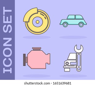 Ajuste el servicio de Camión, el disco de freno de Camión con pinza de freno, compruebe el motor y el icono de Camión. Vector