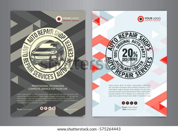Set of car Service Business Layout\
templates, automobile magazine cover, A4 auto repair shop brochure,\
mockup flyer. Vector\
illustration.