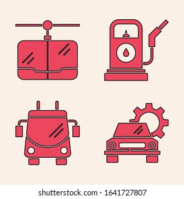 Set Car service, Cable car, Petrol or Gas station and Trolleybus icon. Vector