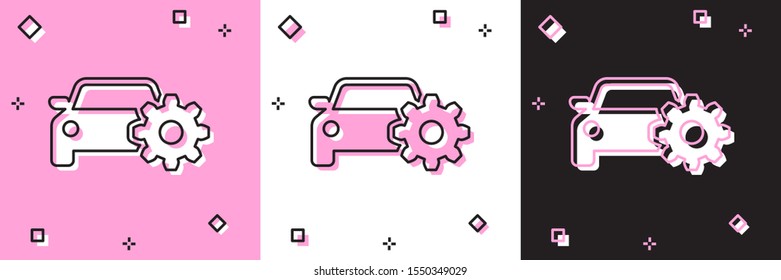 Set Car service icon isolated on pink and white, black background. Auto mechanic service. Mechanic service. Repair service auto mechanic. Maintenance sign.  Vector Illustration