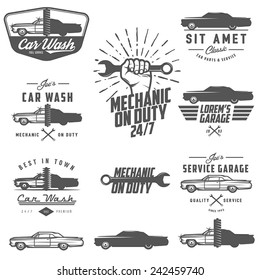 Set of car service labels, emblems and design elements