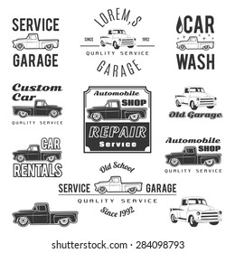 Set of car service labels, emblems and design elements