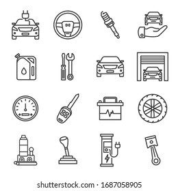 Set car service line icons. Set vector illustration. Editable stroke.