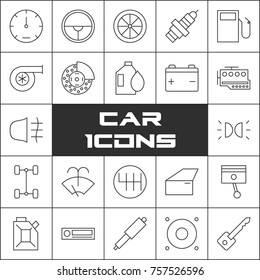 Set of Car Service Related Vector Line Icons. Contains such Icons as Oil, Filter, Steering Wheel, Check List and more. 
