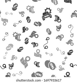 Set Car service, Taxi call telephone service, Route location and Folded map with location marker on seamless pattern. Vector