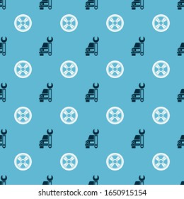 Set Car service and Car wheel on seamless pattern. Vector