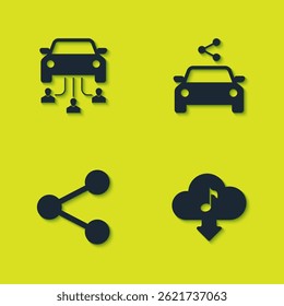 Definir compartilhamento de carro, Cloud baixar música, Compartilhar e ícone. Vetor