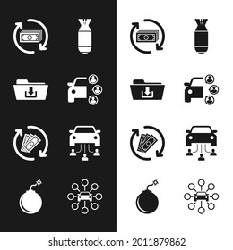 Establece el uso compartido de coches, la descarga de carpetas, el reembolso del dinero, la bomba de aviación y el icono. Vector