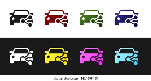 Set Car sharing icon isolated on black and white background. Carsharing sign. Transport renting service concept. Vector Illustration