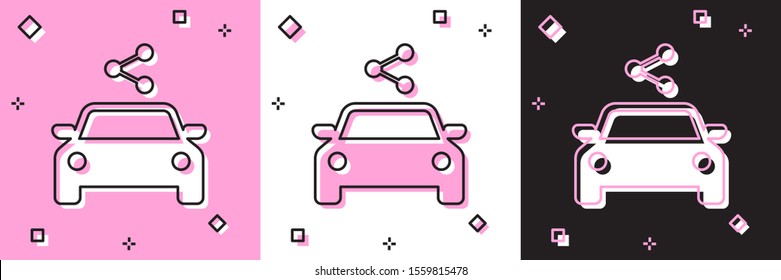 Set Car sharing icon isolated on pink and white, black background. Carsharing sign. Transport renting service concept.  Vector Illustration