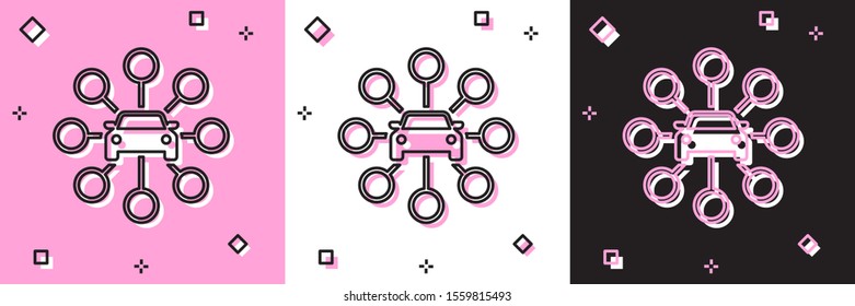 Set Car sharing icon isolated on pink and white, black background. Carsharing sign. Transport renting service concept.  Vector Illustration