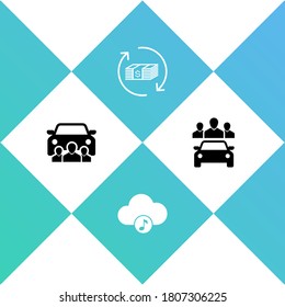 Set Car sharing, Music streaming service, Refund money and icon. Vector.