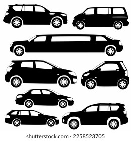 
set of car side silhouettes, white background